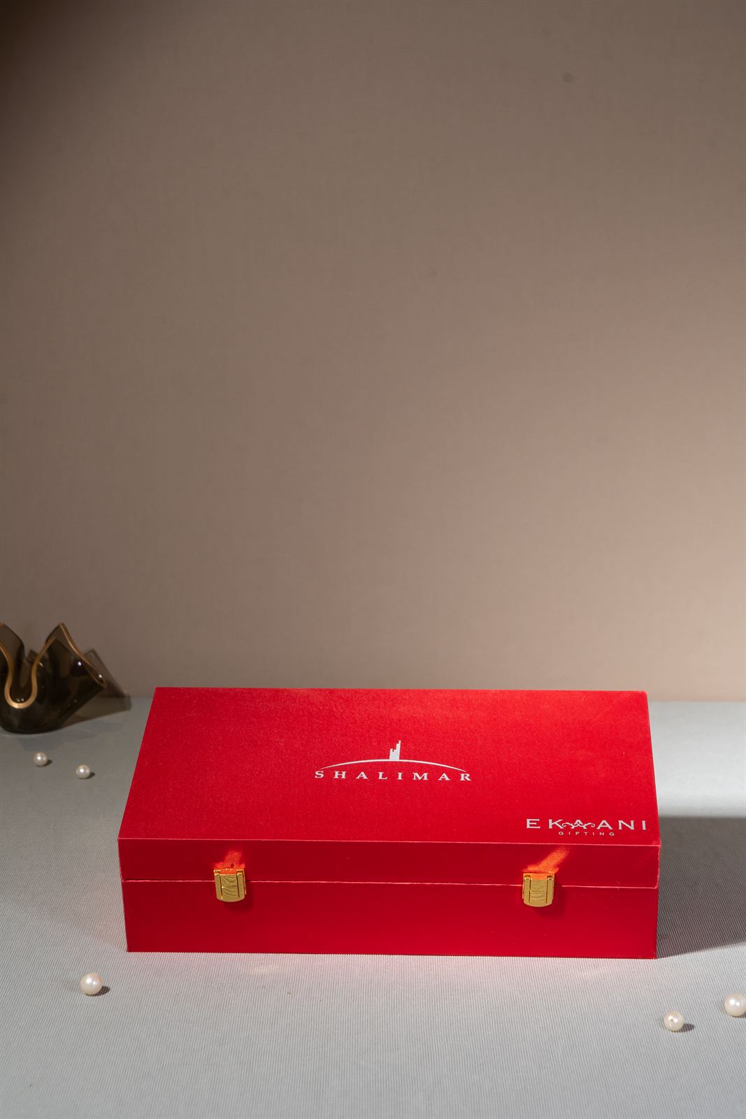 Scarlet velvet corporate gift trunk