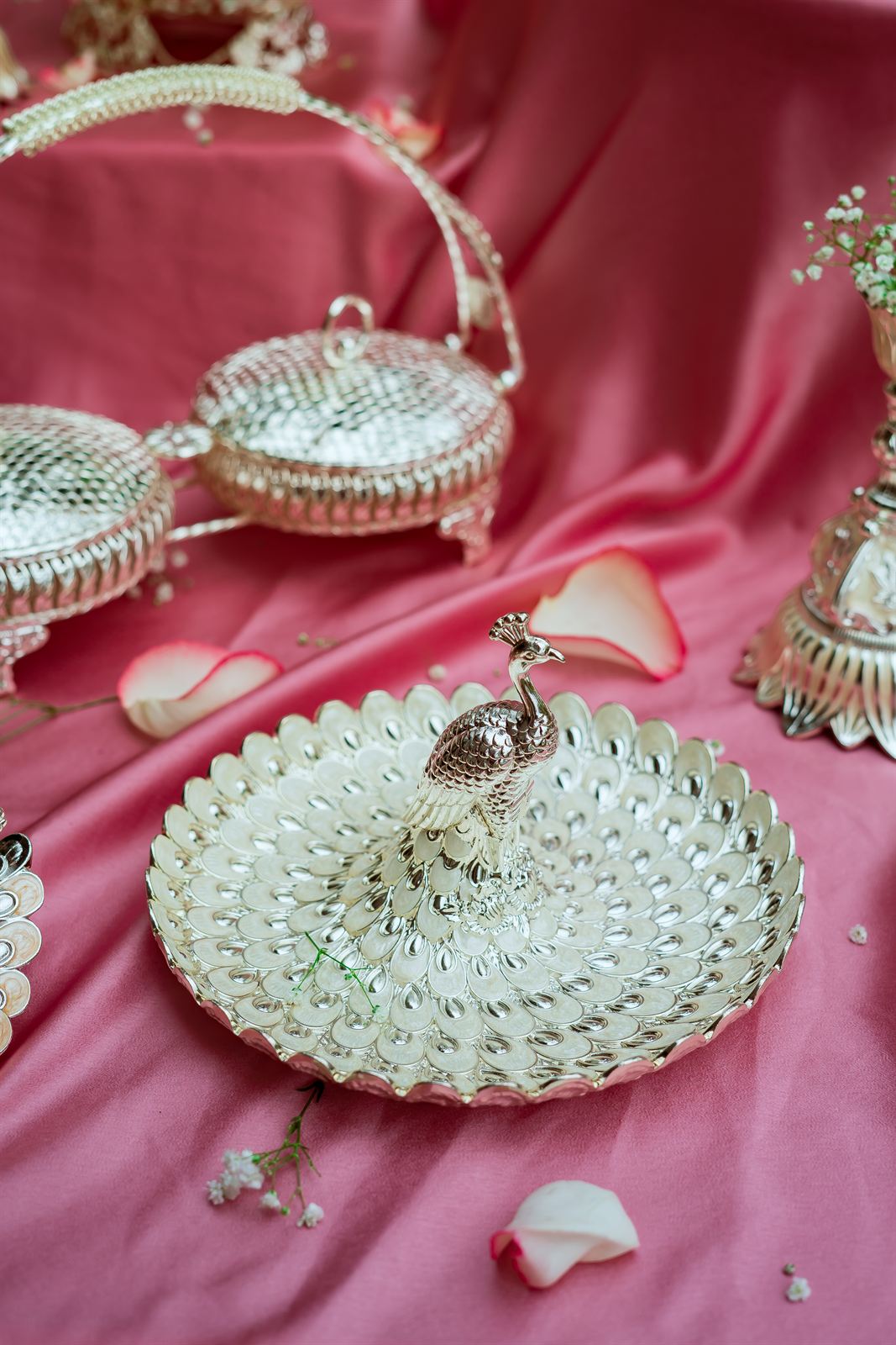 Heritage Shagun Boat platter with peacock motif